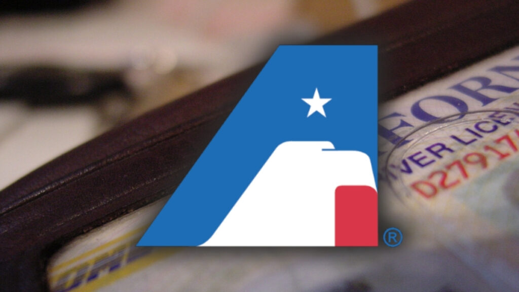 AssuranceAmerica logo on a background showing a California driver's license