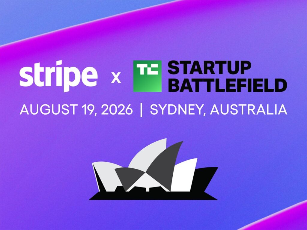 A promotional graphic for TechCrunch and Stripe's Startup Battlefield competition in Sydney, Australia August 19