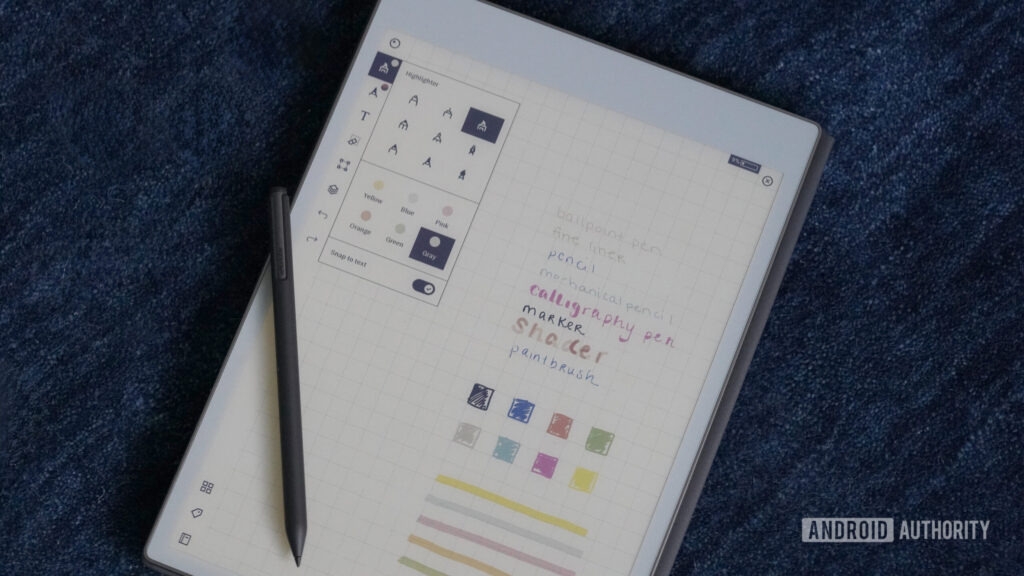 A reMarkable Paper Pro user tests out the device's pens and colors.